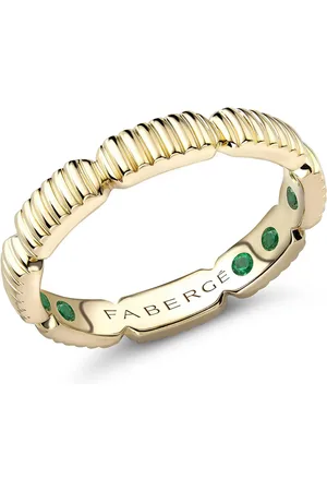 Faberge Colours of Love 18ct Yellow Gold Fluted Ring with Hidden Emeralds - Ring Size S