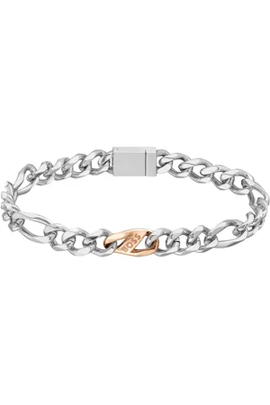 HUGO BOSS Gents Rian Stainless Steel and Rose Gold IP Figaro Bracelet