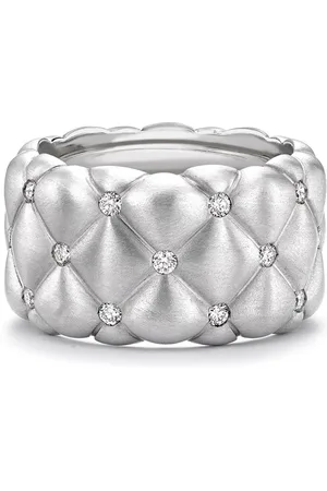 Faberge Treillage Brushed 18ct White Gold & 0.41ct Diamond Grande Ring - Ring Size O