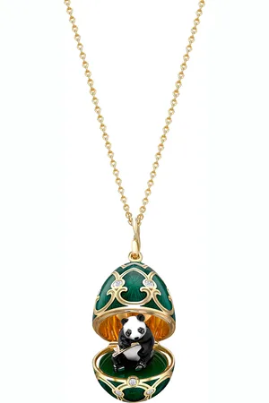 Faberge Heritage 18ct Yellow Gold Diamond & Green Enamel Panda Surprise Locket