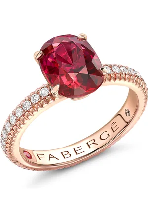 Faberge Colours of Love 18ct Rose Gold Ruby Fluted Ring with Diamond Shoulders - Ring Size O
