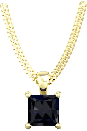 By Request 9ct Yellow Gold 4 Claw Square Sapphire 5mm x 5mm Pendant & Chain
