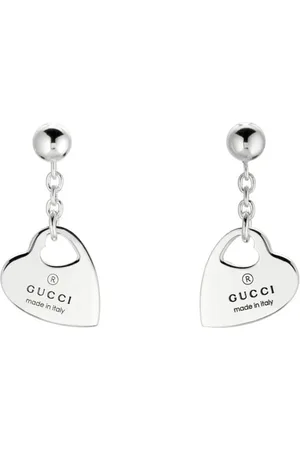 Gucci Trademark Sterling Silver Heart Motif Drop Earrings