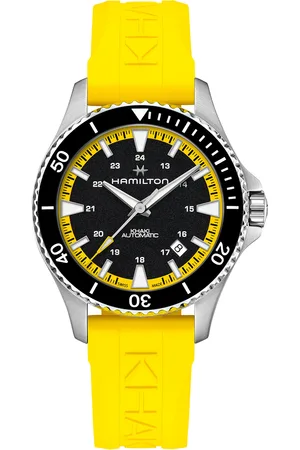 Hamilton Khaki Navy Scuba Auto 40mm Mens Watch Black Dial Yellow Strap
