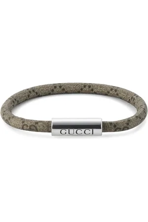 Gucci Trademark Sterling Silver & Beige Canvas Bracelet - Size 18