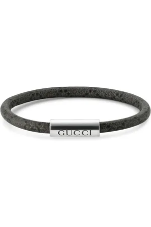 Gucci Trademark Sterling Silver & Black Canvas Bracelet - Size 18