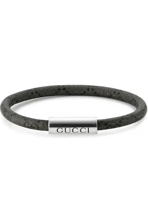 Gucci Trademark Sterling Silver & Black Canvas Bracelet - Size 19