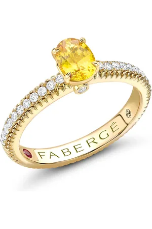Faberge Colours of Love 18ct Yellow Gold Yellow Sapphire Fluted Ring with Diamond Shoulders - Ring Size O