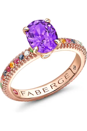 Faberge Colours of Love 18ct Rose Gold Purple Sapphire Fluted Ring with Mulitcoloured Gemstone Shoulders - Ring Size O