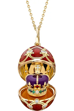 Faberge Heritage 18ct Yellow Gold Diamond & Red Guilloché Enamel Coronation Crown Surprise Locket