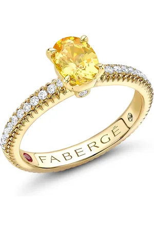 Faberge Colours of Love 18ct Rose Gold Yellow Sapphire Fluted Ring with Diamond Shoulders - Ring Size P