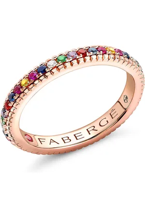 Faberge Colours of Love 18ct Rose Gold Multicoloured Gemstone Fluted Eternity Ring - Ring Size O