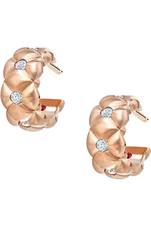 Faberge Treillage Brushed 18ct Rose Gold & 0.25ct Diamond Huggie Hoop Earrings