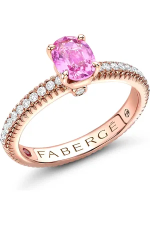 Faberge Colours of Love 18ct Rose Gold Pink Sapphire Fluted Ring with Diamond Shoulders - Ring Size O