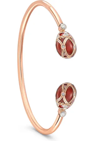 Faberge Heritage 18ct Rose Gold Diamond & Red Guilloché Enamel Bracelet