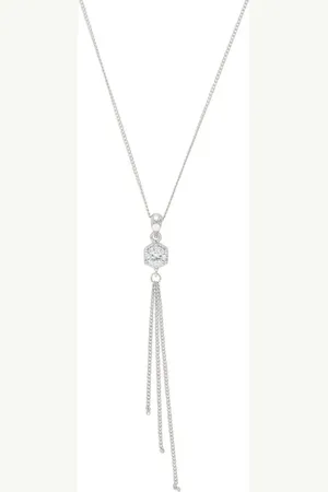 Amor Silver Cubic Zirconia Tassel Necklace