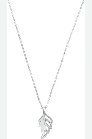 Amor Silver Cubic Zirconia Leaf Pendant Necklace