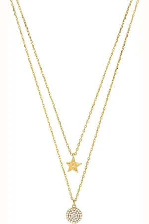 Amor Yellow Gold Coloured Cubic Zirconia Star & Double Chain Necklace