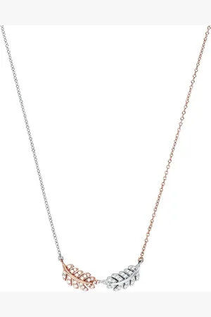 Amor Silver Bi Colour Double Leaf Pendant Necklace