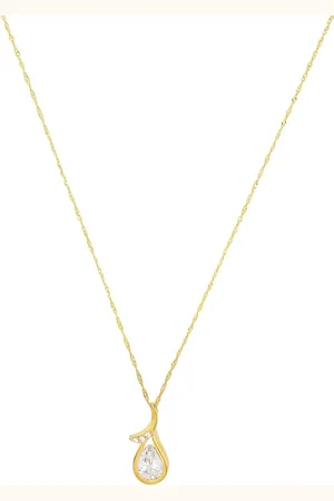 Amor 14ct Yellow Gold Cubic Zirconia Pear Pendant Necklace