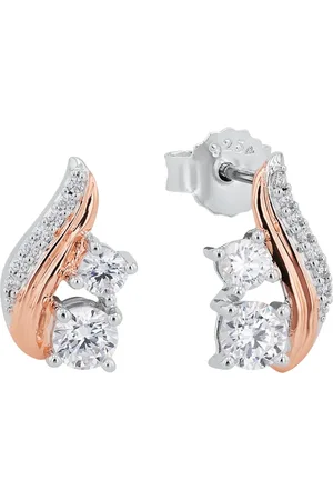Amor Silver Bi Colour Cubic Zirconia Stud Earrings