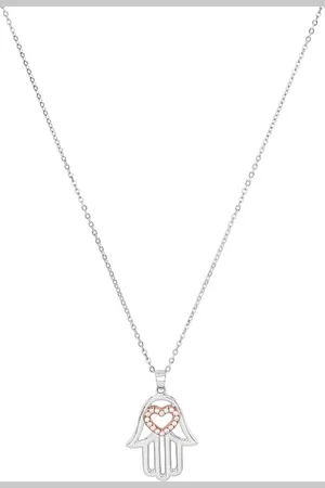 Amor Silver Cubic Zirconia Heart & Hand Pendant Necklace