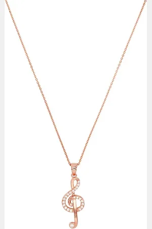 Amor Rose Gold Coloured Sterling Silver Cubic Zirconia Music Note Pendant Necklace
