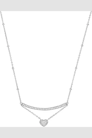 Amor Silver Cubic Zirconia Bar & Heart Pendant Necklace