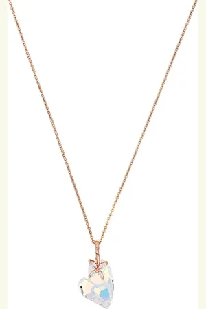 Amor Rose Gold Coloured Sterling Silver Cubic Zirconia Heart & Floral Pendant Necklace