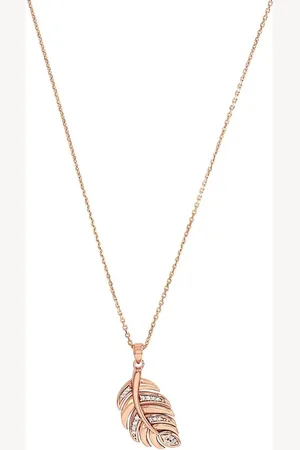 Amor Rose Gold Coloured Sterling Silver Cubic Zirconia Leaf Pendant Necklace