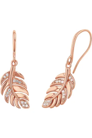 Amor Rose Gold Coloured Sterling Silver Cubic Zirconia Leaf Drop Earrings