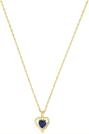Amor 9ct Yellow Gold Blue Stone Heart Pendant Necklace