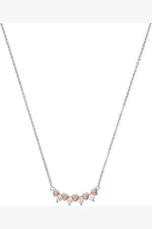 Amor Silver Bi Colour Heart & Cubic Zirconia Necklace