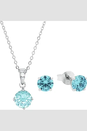 Amor Silver Blue Stone Pendant Necklace & Earrings Set