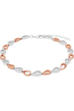 Amor Silver Bi Colour Cubic Zirconia Figaro Chain Bracelet - 18cm