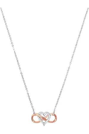 Amor Silver Bi Colour Cubic Zirconia Heart Loop Pendant Necklace