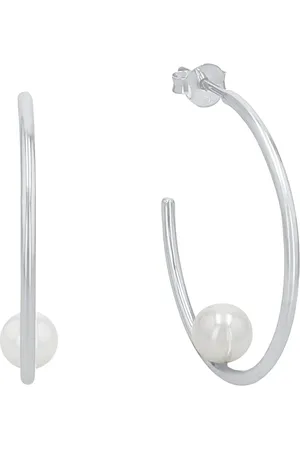 Amor Silver Cultured Pearl Hoop Earrings