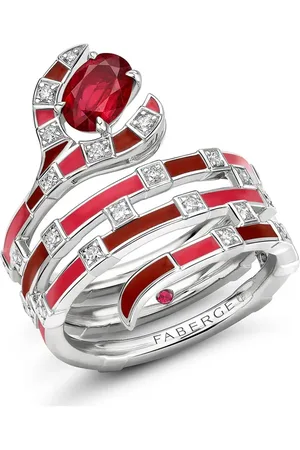 Faberge Beetlejuice 18ct White Gold Ruby & Diamond Sandworm Spiral Wrap Ring - Ring Size I