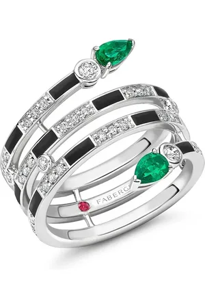 Faberge Beetlejuice 18ct White Gold Emerald & Diamond Spiral Wrap Ring - Ring Size I
