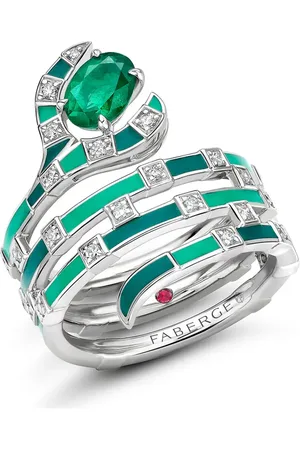 Faberge Beetlejuice 18ct White Gold Emerald & Diamond Sandworm Spiral Wrap Ring - Ring Size I