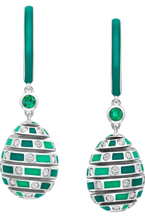 Faberge Beetlejuice 18ct White Gold Emerald & Diamond Spiral Earrings