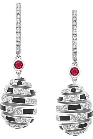 Faberge Beetlejuice 18ct White Gold Ruby & Diamond Spiral Earrings