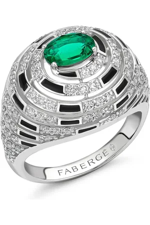 Faberge Beetlejuice 18ct White Gold Emerald & Diamond Spiral Bombe Ring - Ring Size I