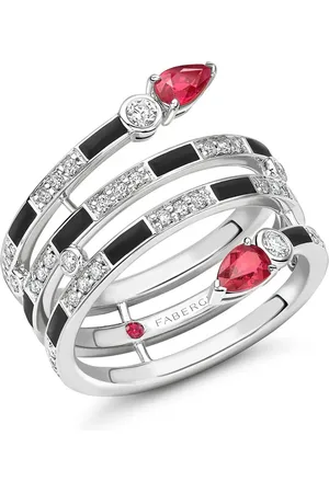 Faberge Beetlejuice 18ct White Gold Ruby & Diamond Spiral Wrap Ring - Ring Size I