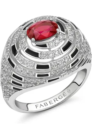 Faberge Beetlejuice 18ct White Gold Ruby & Diamond Spiral Bombe Ring - Ring Size I
