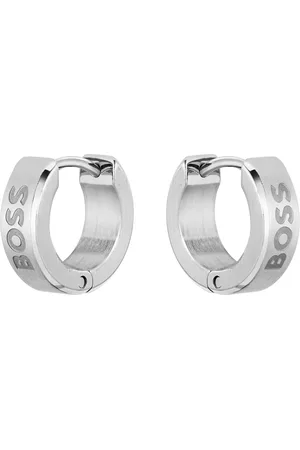 HUGO BOSS Gents Odell Silver Tone Huggie Hoop Earrings