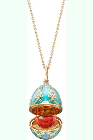 Faberge Heritage 18ct Yellow Gold Diamond & Turquoise Enamel Heart Surprise Locket