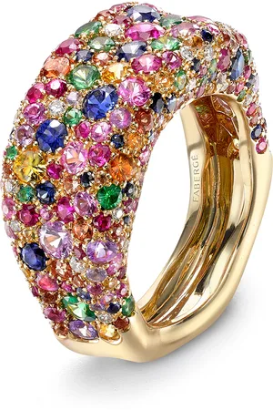 Faberge Emotion 18ct Yellow Gold Multicoloured Gemstone Petit Ring - Ring Size O