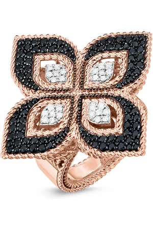 Roberto Coin Princess Flower 18ct Rose Gold Black & White Diamond Ring - Ring Size M.5
