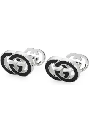 Gucci Interlocking Sterling Silver & Black Cufflinks
